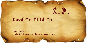 Kovár Milán névjegykártya